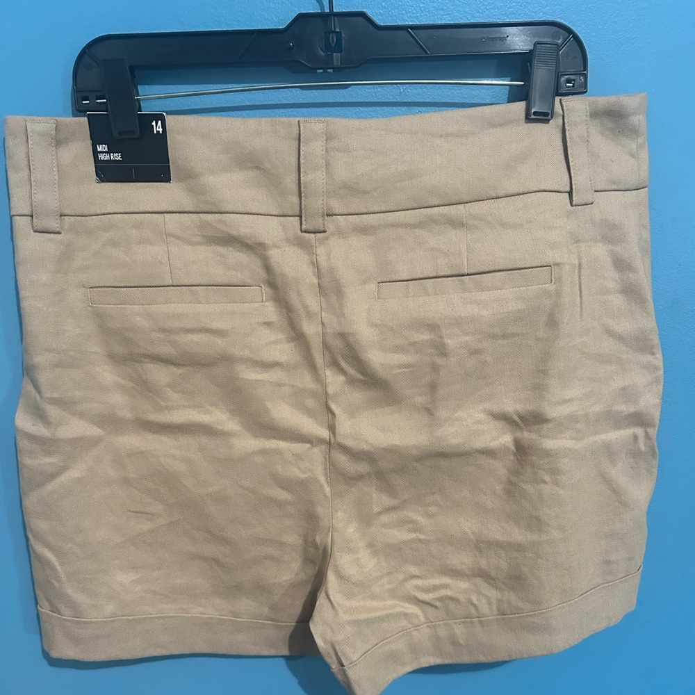NWT Express Linen Midi High Rise Shorts Tan